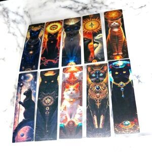 10pcs Mystical Cat Tarot Bookmarks Set Book Marker Clips Reading Black Godess